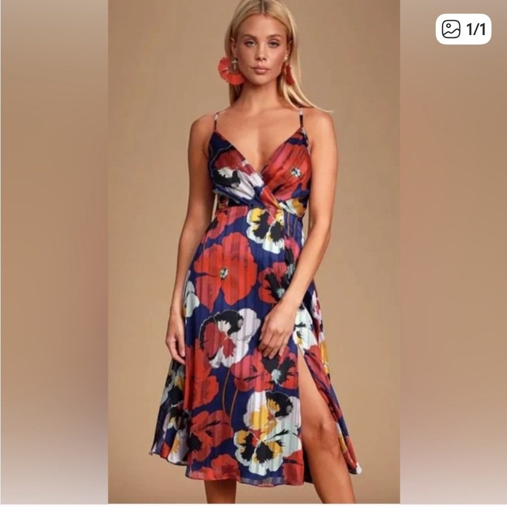 All About Love Royal Blue Floral Print Midi Dress